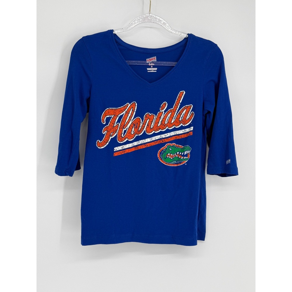 Soffe Florida Gators Womens Sz S Royal Blue 3/4 Sleeve V-Neck Graphic T-Shirt